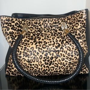 Cole Haan Cow Fur Leopard Print Leather Handbag